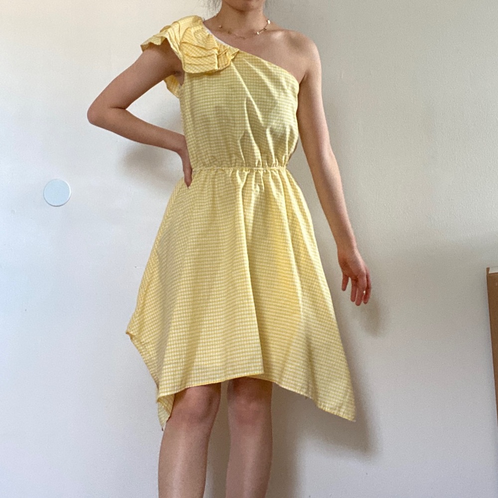 NWT Yellow Gingham One Shoulder Dress
